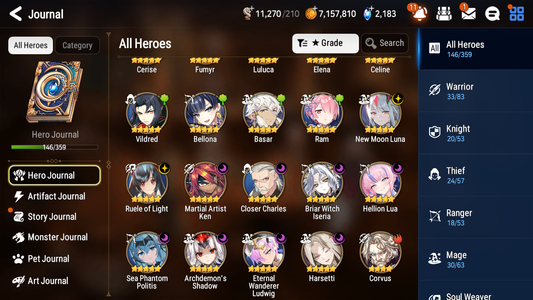 [GLOBAL] Epic 7 Seven 10ML + 30 4★ ML(lots dups) Harsetti Hellion Lua New Moon Luna Sea Phantom Politis Charles Archdemon's Shadow Martial Artist Ken Holiday Yufine+20 Speed 10-10 Account-Mobile Games Starter