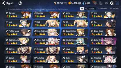 [GLOBAL] Epic 7 Seven 10ML + 33 4★ ML(lots dups) Hellion Lua Dragon Bride Senya Apocalypse Ravi Archdemon's Shadow Ruele Diene+skin+20 Speed 10-10 Account-Mobile Games Starter