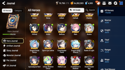 [GLOBAL] Epic 7 Seven 10ML + 33 4★ ML(lots dups) Hellion Lua Dragon Bride Senya Apocalypse Ravi Archdemon's Shadow Ruele Diene+skin+20 Speed 10-10 Account-Mobile Games Starter
