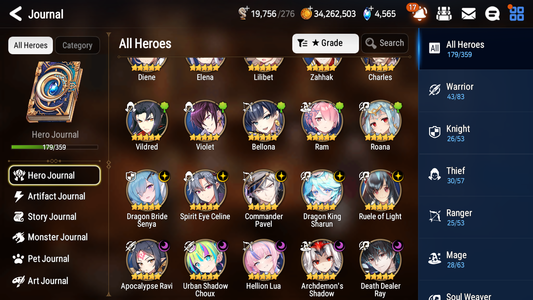 [GLOBAL] Epic 7 Seven 10ML + 33 4★ ML(lots dups) Hellion Lua Dragon Bride Senya Apocalypse Ravi Archdemon's Shadow Ruele Diene+skin+20 Speed 10-10 Account-Mobile Games Starter