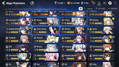 [GLOBAL] Epic 7 Seven 10ML + 34 4★ ML(lots dups) + 30 ML Coin Hellion Lua Navy Captain Landy Dragon Bride Senya Zio Straze Rimuru Seaside Bellona 10-10 Account-Mobile Games Starter