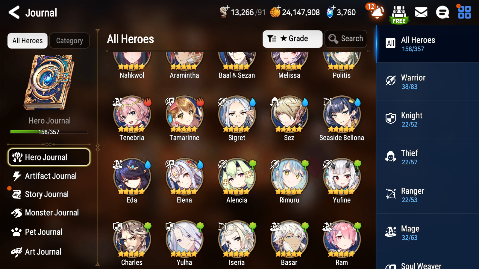 [GLOBAL] Epic 7 Seven 10ML + 34 4★ ML(lots dups) + 30 ML Coin Hellion Lua Navy Captain Landy Dragon Bride Senya Zio Straze Rimuru Seaside Bellona 10-10 Account-Mobile Games Starter