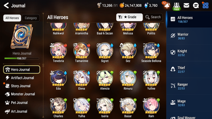 [GLOBAL] Epic 7 Seven 10ML + 34 4★ ML(lots dups) + 30 ML Coin Hellion Lua Navy Captain Landy Dragon Bride Senya Zio Straze Rimuru Seaside Bellona 10-10 Account-Mobile Games Starter