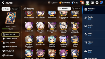 [GLOBAL] Epic 7 Seven 10ML + 34 4★ ML(lots dups) + 30 ML Coin Hellion Lua Navy Captain Landy Dragon Bride Senya Zio Straze Rimuru Seaside Bellona 10-10 Account-Mobile Games Starter