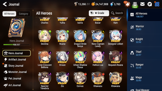 [GLOBAL] Epic 7 Seven 10ML + 34 4★ ML(lots dups) + 30 ML Coin Hellion Lua Navy Captain Landy Dragon Bride Senya Zio Straze Rimuru Seaside Bellona 10-10 Account-Mobile Games Starter