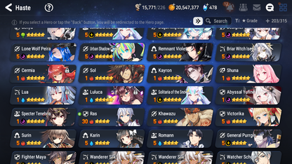 [GLOBAL] Epic 7 Seven 11ML + 24 4★ ML Lone Wolf Peira Abyssal Yufine ++20 speed++ 10-10 Account-Mobile Games Starter