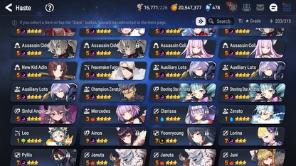 [GLOBAL] Epic 7 Seven 11ML + 24 4★ ML Lone Wolf Peira Abyssal Yufine ++20 speed++ 10-10 Account-Mobile Games Starter