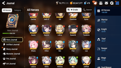 [GLOBAL] Epic 7 Seven 11ML + 24 4★ ML Lone Wolf Peira Abyssal Yufine ++20 speed++ 10-10 Account-Mobile Games Starter