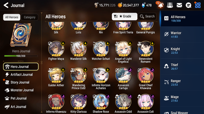 [GLOBAL] Epic 7 Seven 11ML + 24 4★ ML Lone Wolf Peira Abyssal Yufine ++20 speed++ 10-10 Account-Mobile Games Starter