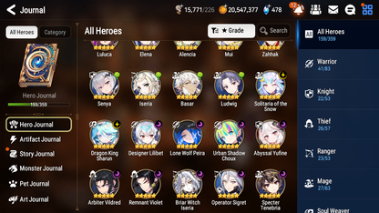 [GLOBAL] Epic 7 Seven 11ML + 24 4★ ML Lone Wolf Peira Abyssal Yufine ++20 speed++ 10-10 Account-Mobile Games Starter