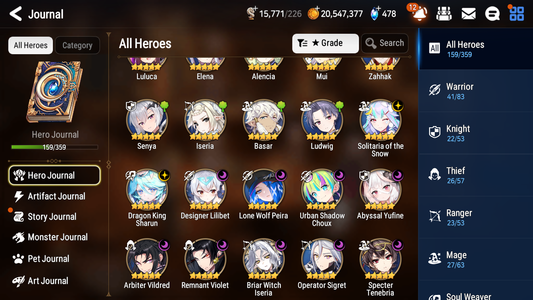 [GLOBAL] Epic 7 Seven 11ML + 24 4★ ML Lone Wolf Peira Abyssal Yufine ++20 speed++ 10-10 Account-Mobile Games Starter
