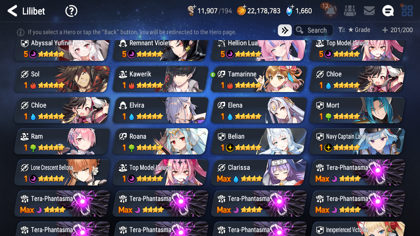 [GLOBAL] Epic 7 Seven 11ML + 27 4★ ML(lots dups) + 30 ML Coin Bystander Hwayoung Hellion Lua Navy Captain Landy Solitaria Top Model Luluca Kise Remnant Violet Cerise Diene+20 speed 10-10 Account-Mobile Games Starter