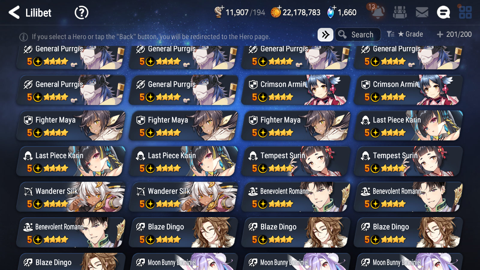 [GLOBAL] Epic 7 Seven 11ML + 27 4★ ML(lots dups) + 30 ML Coin Bystander Hwayoung Hellion Lua Navy Captain Landy Solitaria Top Model Luluca Kise Remnant Violet Cerise Diene+20 speed 10-10 Account-Mobile Games Starter