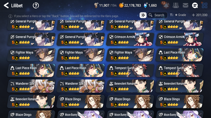 [GLOBAL] Epic 7 Seven 11ML + 27 4★ ML(lots dups) + 30 ML Coin Bystander Hwayoung Hellion Lua Navy Captain Landy Solitaria Top Model Luluca Kise Remnant Violet Cerise Diene+20 speed 10-10 Account-Mobile Games Starter