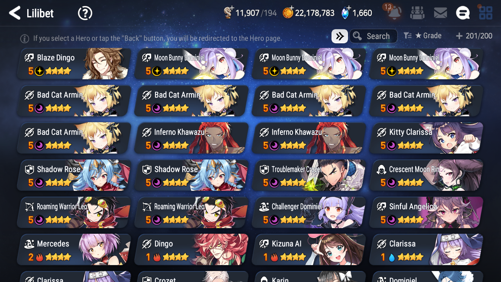 [GLOBAL] Epic 7 Seven 11ML + 27 4★ ML(lots dups) + 30 ML Coin Bystander Hwayoung Hellion Lua Navy Captain Landy Solitaria Top Model Luluca Kise Remnant Violet Cerise Diene+20 speed 10-10 Account-Mobile Games Starter