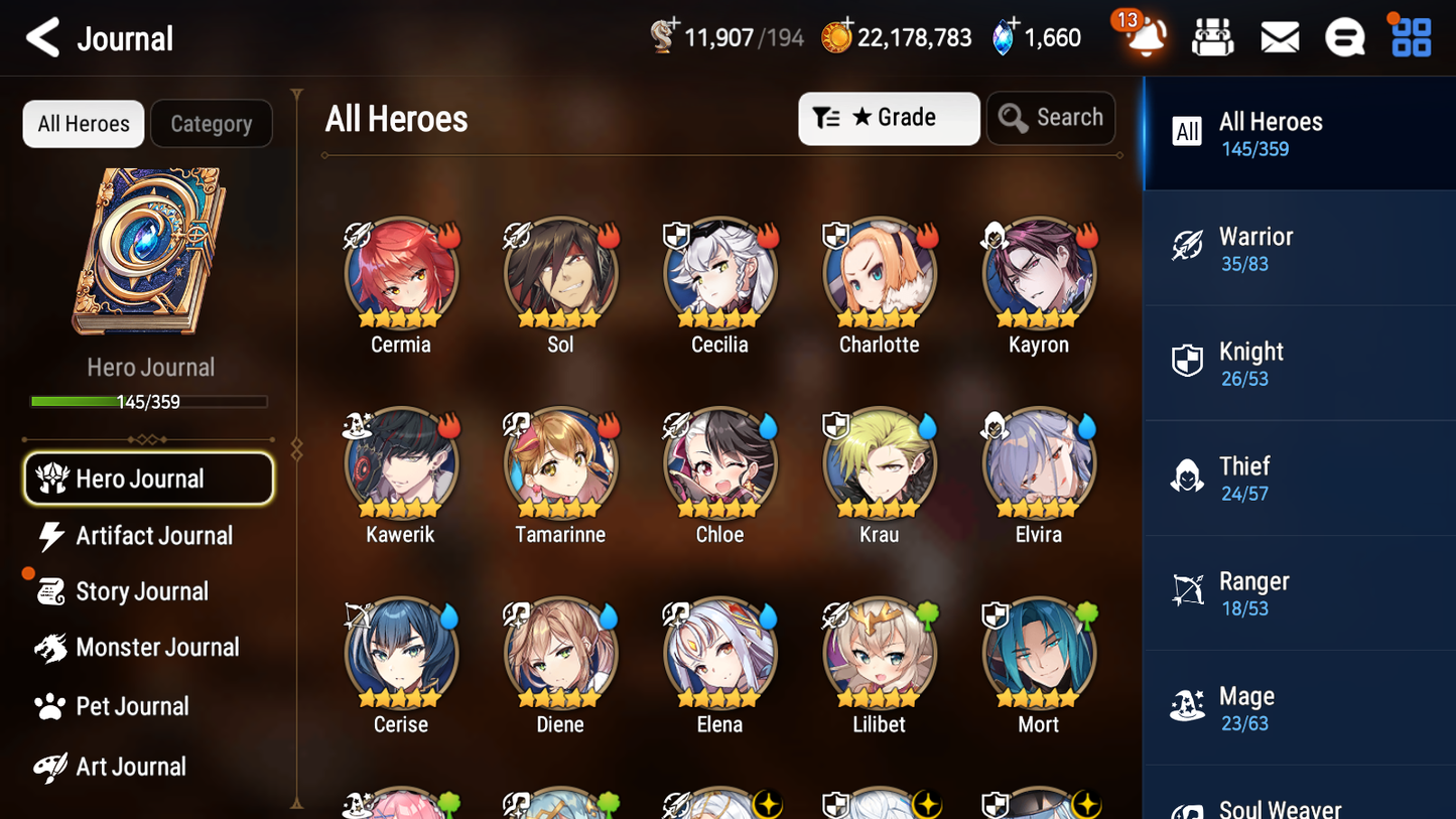 [GLOBAL] Epic 7 Seven 11ML + 27 4★ ML(lots dups) + 30 ML Coin Bystander Hwayoung Hellion Lua Navy Captain Landy Solitaria Top Model Luluca Kise Remnant Violet Cerise Diene+20 speed 10-10 Account-Mobile Games Starter