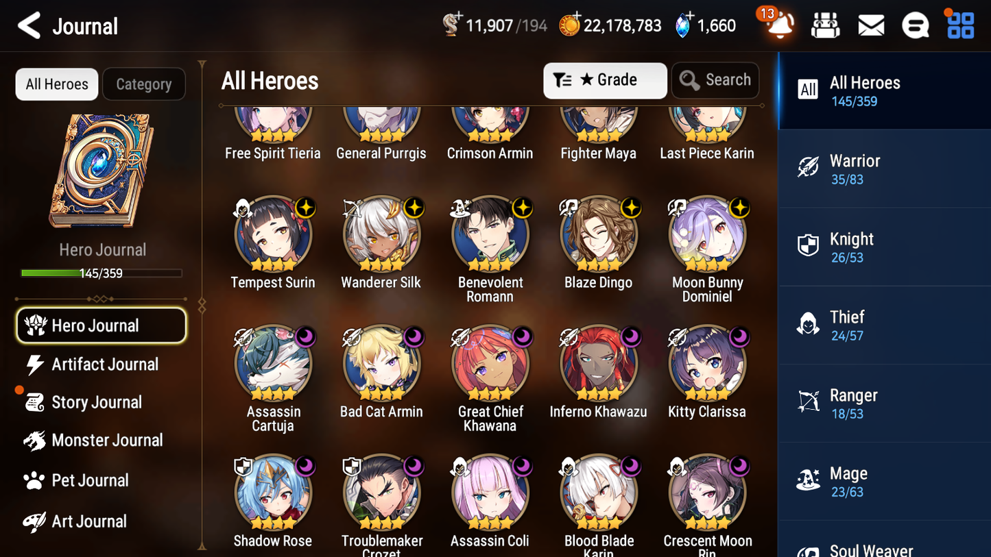 [GLOBAL] Epic 7 Seven 11ML + 27 4★ ML(lots dups) + 30 ML Coin Bystander Hwayoung Hellion Lua Navy Captain Landy Solitaria Top Model Luluca Kise Remnant Violet Cerise Diene+20 speed 10-10 Account-Mobile Games Starter