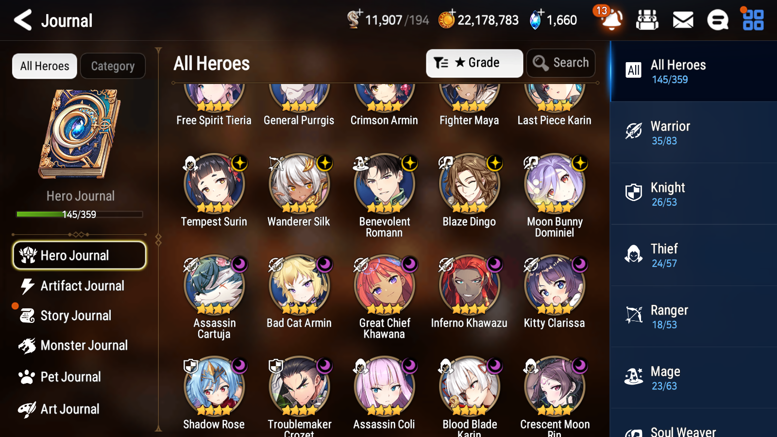 [GLOBAL] Epic 7 Seven 11ML + 27 4★ ML(lots dups) + 30 ML Coin Bystander Hwayoung Hellion Lua Navy Captain Landy Solitaria Top Model Luluca Kise Remnant Violet Cerise Diene+20 speed 10-10 Account-Mobile Games Starter