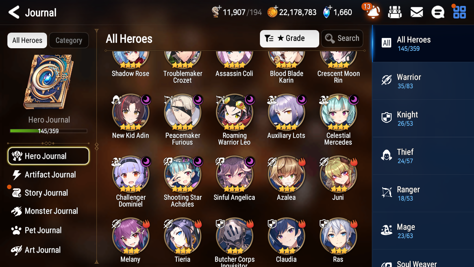 [GLOBAL] Epic 7 Seven 11ML + 27 4★ ML(lots dups) + 30 ML Coin Bystander Hwayoung Hellion Lua Navy Captain Landy Solitaria Top Model Luluca Kise Remnant Violet Cerise Diene+20 speed 10-10 Account-Mobile Games Starter