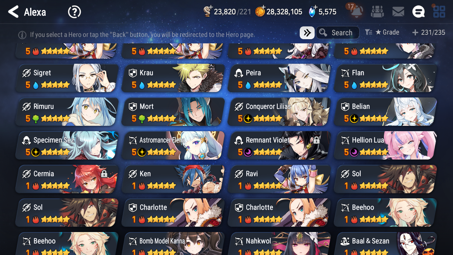 [GLOBAL] Epic 7 Seven 11ML + 32 4★ ML(lots dups) Hellion Lua Empyrean Ilynav Belian Lionheart Cermia Remnant Violet Sez Rimuru+20 Speed 10-10 Account-Mobile Games Starter