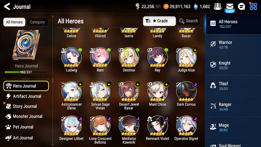 [Global] Epic 7 Seven 11ML+25 4*ML+4 limited Lone Crescent Bellona Designer Lilibet Mediator Kawerik Judge Kise DJ Basar Seaside Cerise Landy Jack+ Name 10-10 Account-Mobile Games Starter