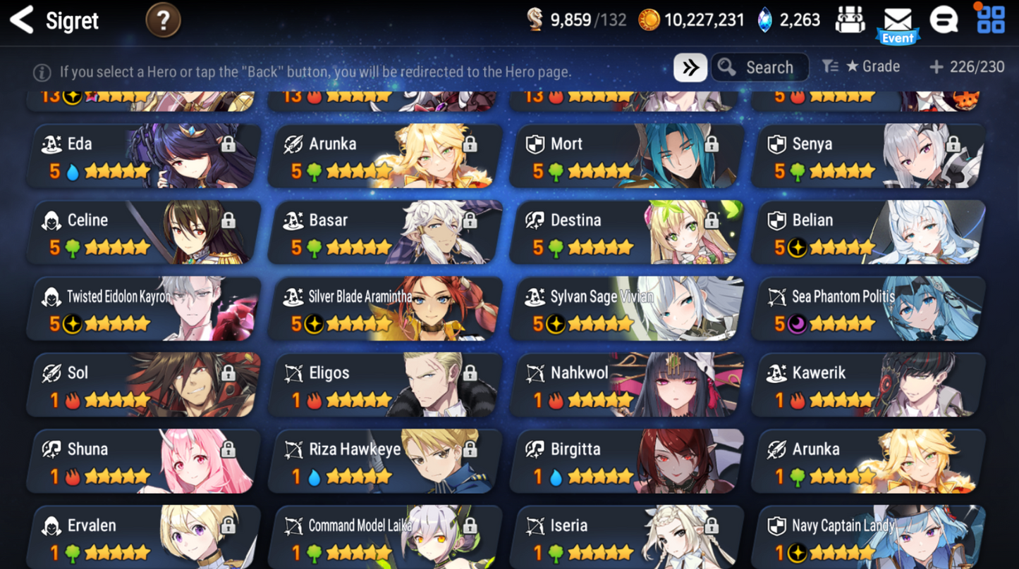 [Global] Epic 7 Seven 11ML+28 4*ML Navy Landy Sea Phantom Politis Straze Zio Maid Chloe Ambitious Tywin Specter Tenebria 10-10 Account-Mobile Games Starter