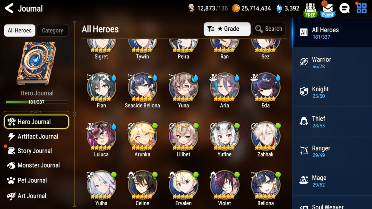 [GLOBAL] Epic 7 Seven 9ML+29 4*ML Harsetti Lionheart Cermia LQC Spirit Eye Celine Faithless Lidica Specter Tenebria Sage Baal 10-10 Account-Mobile Games Starter