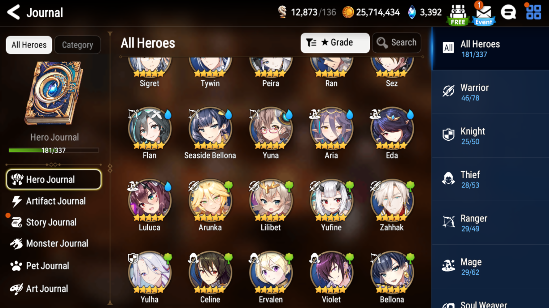 [GLOBAL] Epic 7 Seven 9ML+29 4*ML Harsetti Lionheart Cermia LQC Spirit Eye Celine Faithless Lidica Specter Tenebria Sage Baal 10-10 Account-Mobile Games Starter