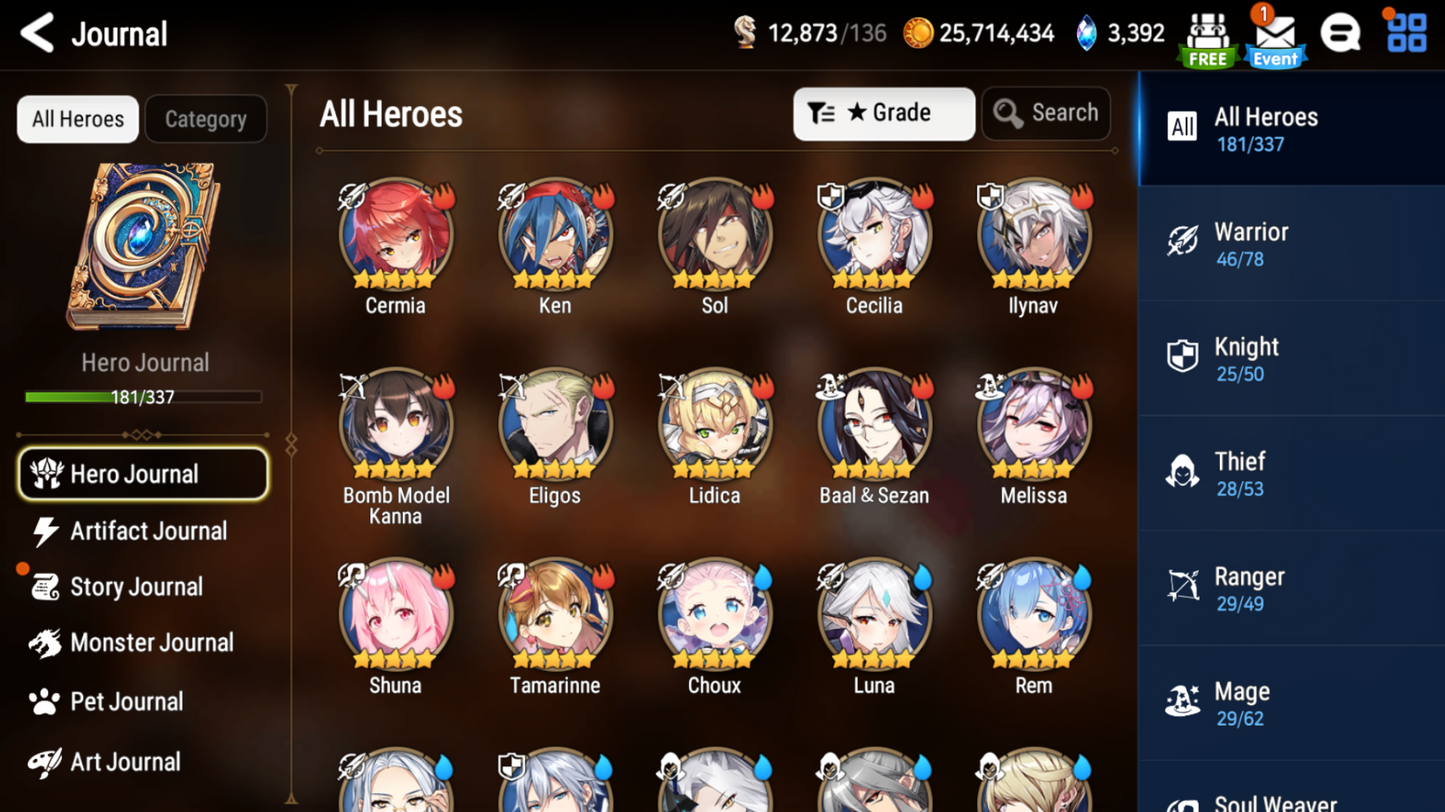 [GLOBAL] Epic 7 Seven 9ML+29 4*ML Harsetti Lionheart Cermia LQC Spirit Eye Celine Faithless Lidica Specter Tenebria Sage Baal 10-10 Account-Mobile Games Starter