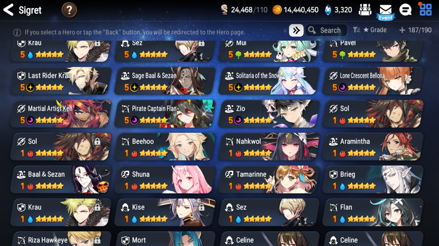 [Global] Epic 7 Seven 11ML+32 4*ML Navy Captain Landy Bellona Flan Zio Lionheart Cermia Apocalypse Ravi Fallen Cecilia Sage Baal Martial Artist Ken 10-10 Account-Mobile Games Starter