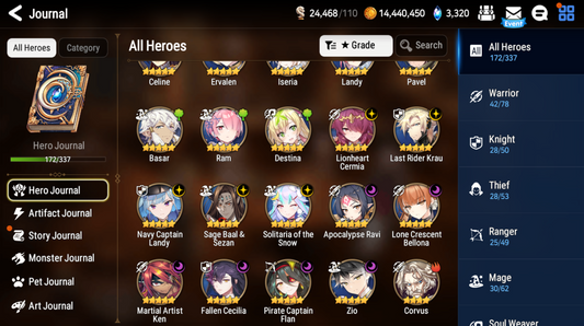 [Global] Epic 7 Seven 11ML+32 4*ML Navy Captain Landy Bellona Flan Zio Lionheart Cermia Apocalypse Ravi Fallen Cecilia Sage Baal Martial Artist Ken 10-10 Account-Mobile Games Starter