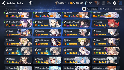 [GLOBAL] Epic 7 Seven 12ML + 24 4★ ML Empyrean Ilynav Dragon Bride Senya Lone Crescent Bellona Requiem Roana Lidica Vivian Sharun Lilibet Diene Lethe +20 speed++ 10-10 Account-Mobile Games Starter