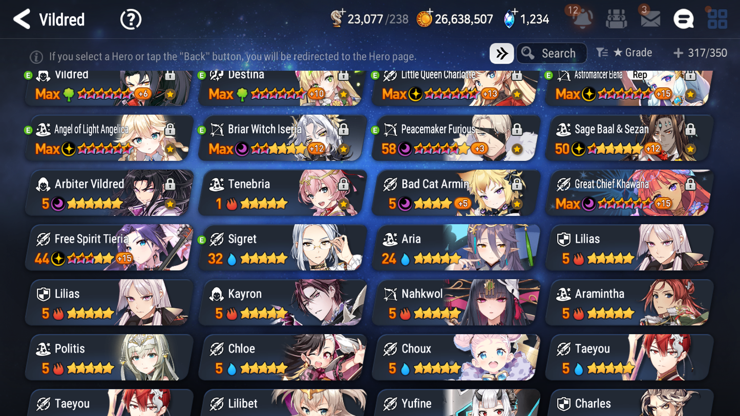 [GLOBAL] Epic 7 Seven 12ML + 27 4★ ML New Moon Luna Conqueror Lilias Belian Lone Crescent Bellona +20 speed++ 10-10 Account-Mobile Games Starter