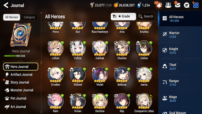 [GLOBAL] Epic 7 Seven 12ML + 27 4★ ML New Moon Luna Conqueror Lilias Belian Lone Crescent Bellona +20 speed++ 10-10 Account-Mobile Games Starter