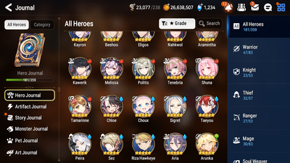 [GLOBAL] Epic 7 Seven 12ML + 27 4★ ML New Moon Luna Conqueror Lilias Belian Lone Crescent Bellona +20 speed++ 10-10 Account-Mobile Games Starter