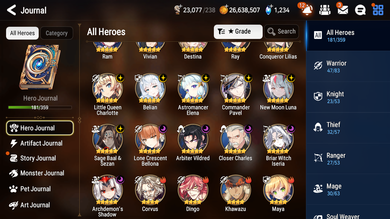 [GLOBAL] Epic 7 Seven 12ML + 27 4★ ML New Moon Luna Conqueror Lilias Belian Lone Crescent Bellona +20 speed++ 10-10 Account-Mobile Games Starter