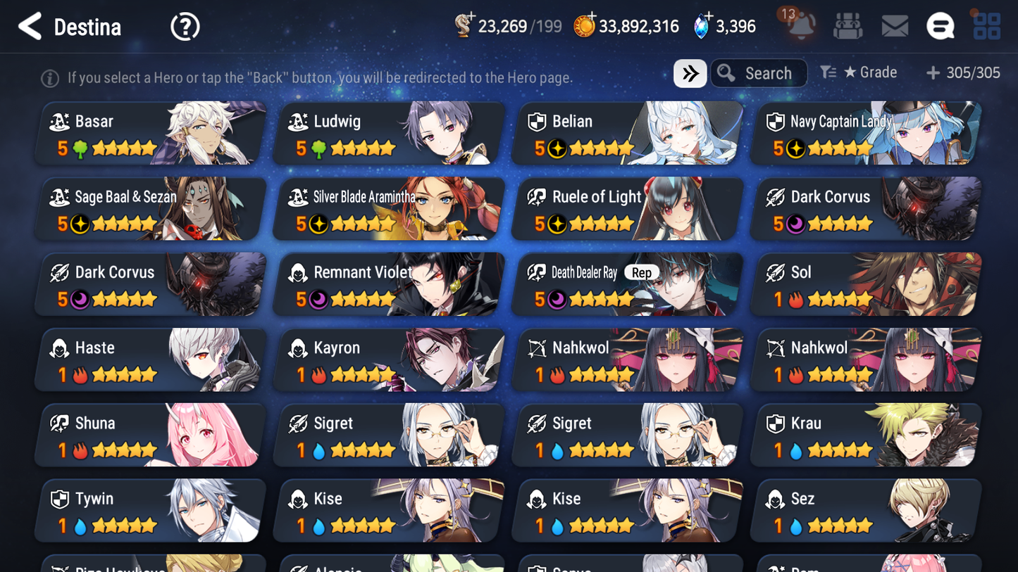 [GLOBAL] Epic 7 Seven 12ML + 31 4★ ML(lots dups) + 20 ML Coin Navy Captain Landy Conqueror Lilias Belian Ray+20 speed etc +Name 10-10 Account-Mobile Games Starter