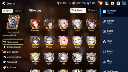 [GLOBAL] Epic 7 Seven 12ML + 31 4★ ML(lots dups) + 20 ML Coin Navy Captain Landy Conqueror Lilias Belian Ray+20 speed etc +Name 10-10 Account-Mobile Games Starter