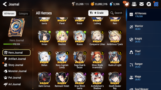 [GLOBAL] Epic 7 Seven 12ML + 31 4★ ML(lots dups) + 20 ML Coin Navy Captain Landy Conqueror Lilias Belian Ray+20 speed etc +Name 10-10 Account-Mobile Games Starter
