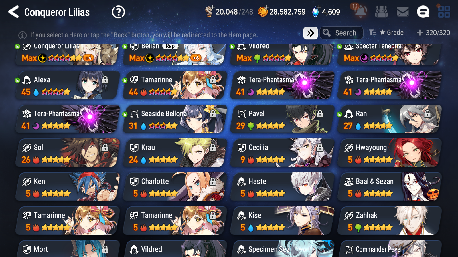 [GLOBAL] Epic 7 Seven 12ML + 34 4★ ML(lots dups) + 40 ML Coin Navy Captain Landy Sea Phantom Politis Bystander Hwayoung Belian Requiem Roana Conqueror Lilias Specimen Sez Ludwig Iseria Tenebria Pavel+20 speed + Name 10-10 Account-Mobile Games Starter