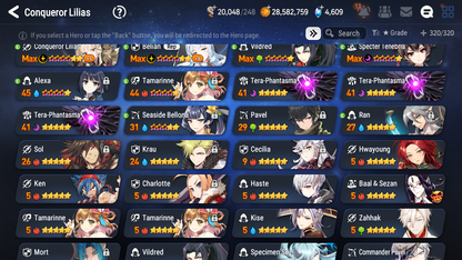[GLOBAL] Epic 7 Seven 12ML + 34 4★ ML(lots dups) + 40 ML Coin Navy Captain Landy Sea Phantom Politis Bystander Hwayoung Belian Requiem Roana Conqueror Lilias Specimen Sez Ludwig Iseria Tenebria Pavel+20 speed + Name 10-10 Account-Mobile Games Starter