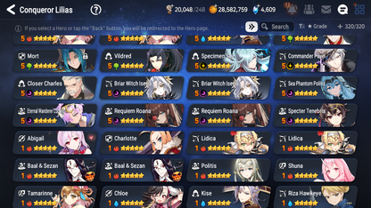 [GLOBAL] Epic 7 Seven 12ML + 34 4★ ML(lots dups) + 40 ML Coin Navy Captain Landy Sea Phantom Politis Bystander Hwayoung Belian Requiem Roana Conqueror Lilias Specimen Sez Ludwig Iseria Tenebria Pavel+20 speed + Name 10-10 Account-Mobile Games Starter