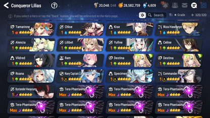 [GLOBAL] Epic 7 Seven 12ML + 34 4★ ML(lots dups) + 40 ML Coin Navy Captain Landy Sea Phantom Politis Bystander Hwayoung Belian Requiem Roana Conqueror Lilias Specimen Sez Ludwig Iseria Tenebria Pavel+20 speed + Name 10-10 Account-Mobile Games Starter