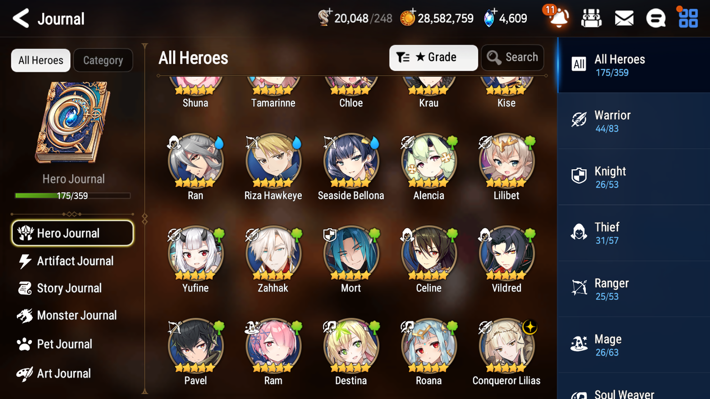 [GLOBAL] Epic 7 Seven 12ML + 34 4★ ML(lots dups) + 40 ML Coin Navy Captain Landy Sea Phantom Politis Bystander Hwayoung Belian Requiem Roana Conqueror Lilias Specimen Sez Ludwig Iseria Tenebria Pavel+20 speed + Name 10-10 Account-Mobile Games Starter