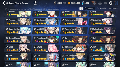 [GLOBAL] Epic 7 Seven 13ML + 30 4★ ML(lots dups) + 30 ML Coin + 3 limited Lone Wolf Peira Navy Captain Landy Dragon King Sharun etc Seaside Bellona+20 speed + Name 10-10 Account Mystics-Mobile Games Starter