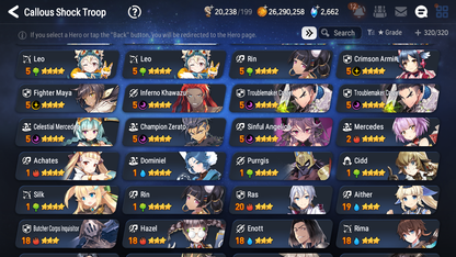 [GLOBAL] Epic 7 Seven 13ML + 30 4★ ML(lots dups) + 30 ML Coin + 3 limited Lone Wolf Peira Navy Captain Landy Dragon King Sharun etc Seaside Bellona+20 speed + Name 10-10 Account Mystics-Mobile Games Starter