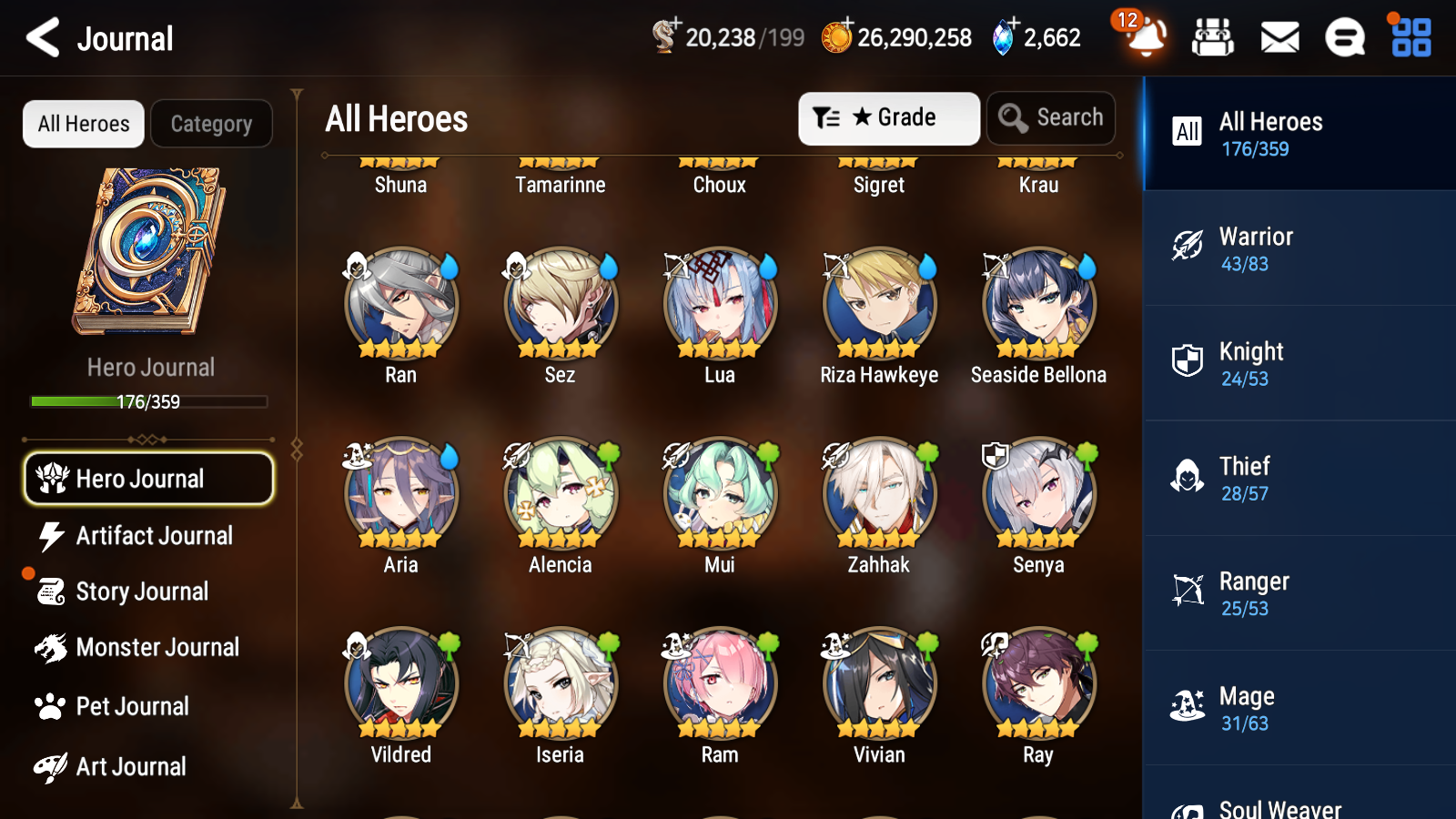 [GLOBAL] Epic 7 Seven 13ML + 30 4★ ML(lots dups) + 30 ML Coin + 3 limited Lone Wolf Peira Navy Captain Landy Dragon King Sharun etc Seaside Bellona+20 speed + Name 10-10 Account Mystics-Mobile Games Starter