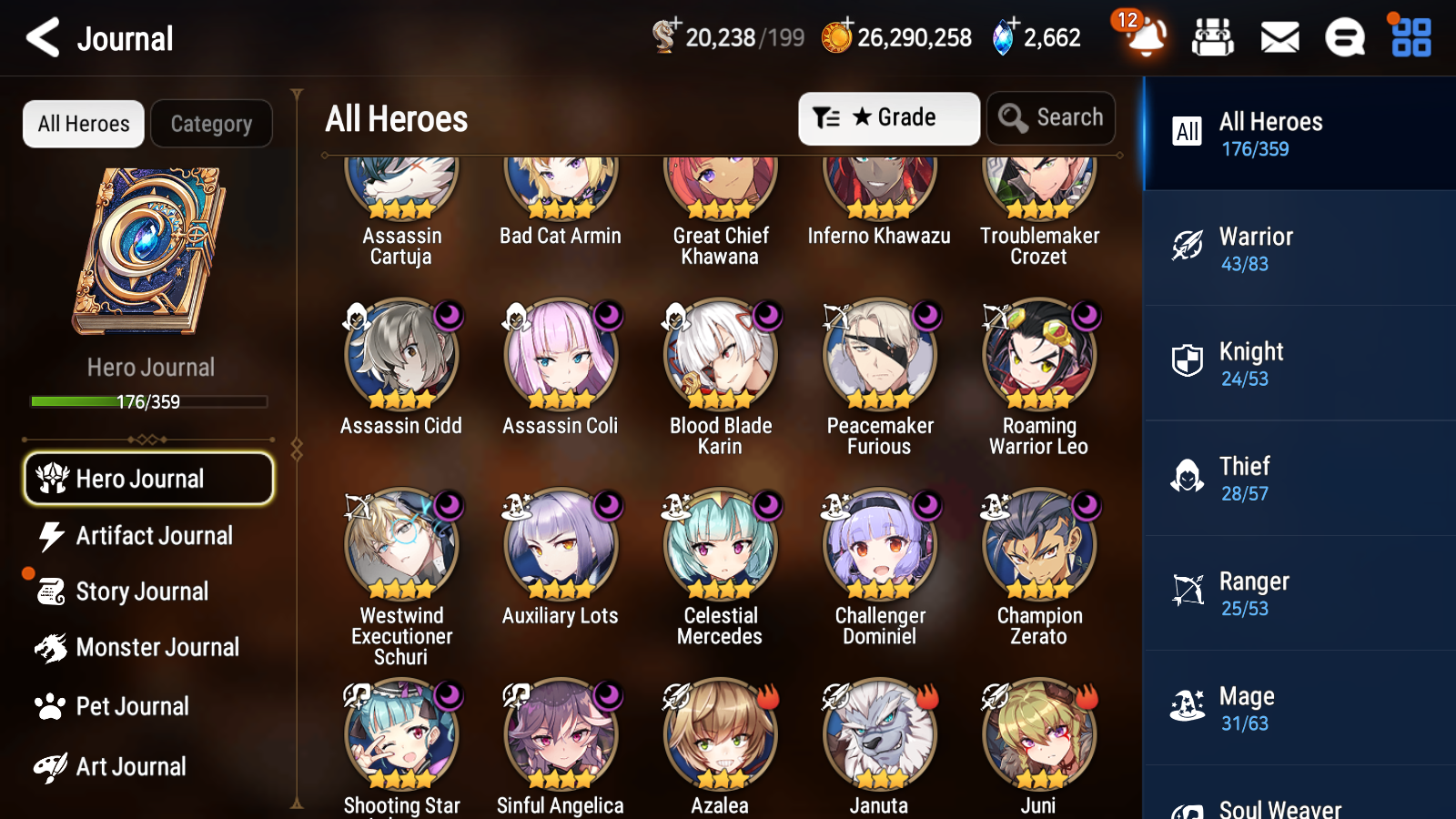 [GLOBAL] Epic 7 Seven 13ML + 30 4★ ML(lots dups) + 30 ML Coin + 3 limited Lone Wolf Peira Navy Captain Landy Dragon King Sharun etc Seaside Bellona+20 speed + Name 10-10 Account Mystics-Mobile Games Starter