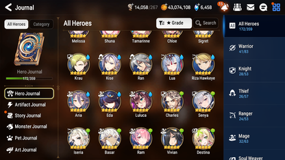 [GLOBAL] Epic 7 Seven 13ML + 30 4★ ML(lots dups) Empyrean Ilynav Bystander Hwayoung Dragon Bride Senya Conqueror Lilias Krau Kawerik Vivian+20 speed 10-10 Account-Mobile Games Starter