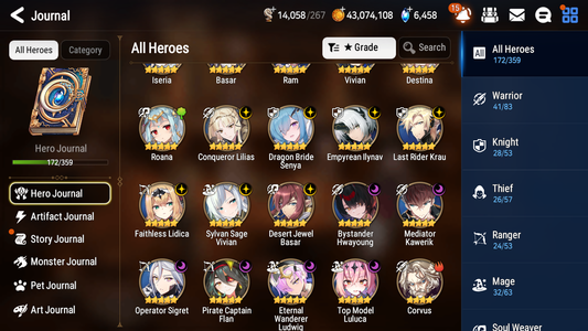 [GLOBAL] Epic 7 Seven 13ML + 30 4★ ML(lots dups) Empyrean Ilynav Bystander Hwayoung Dragon Bride Senya Conqueror Lilias Krau Kawerik Vivian+20 speed 10-10 Account-Mobile Games Starter